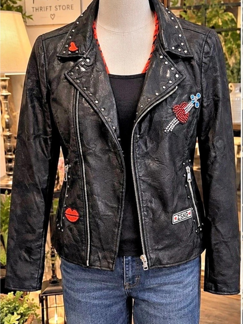 C-Sino Black Studded Moto Faux Leather Jacket